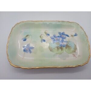 T&V Limoges France Violet Tray Vanity Dresser Signed Patzner Hand Painted Floral